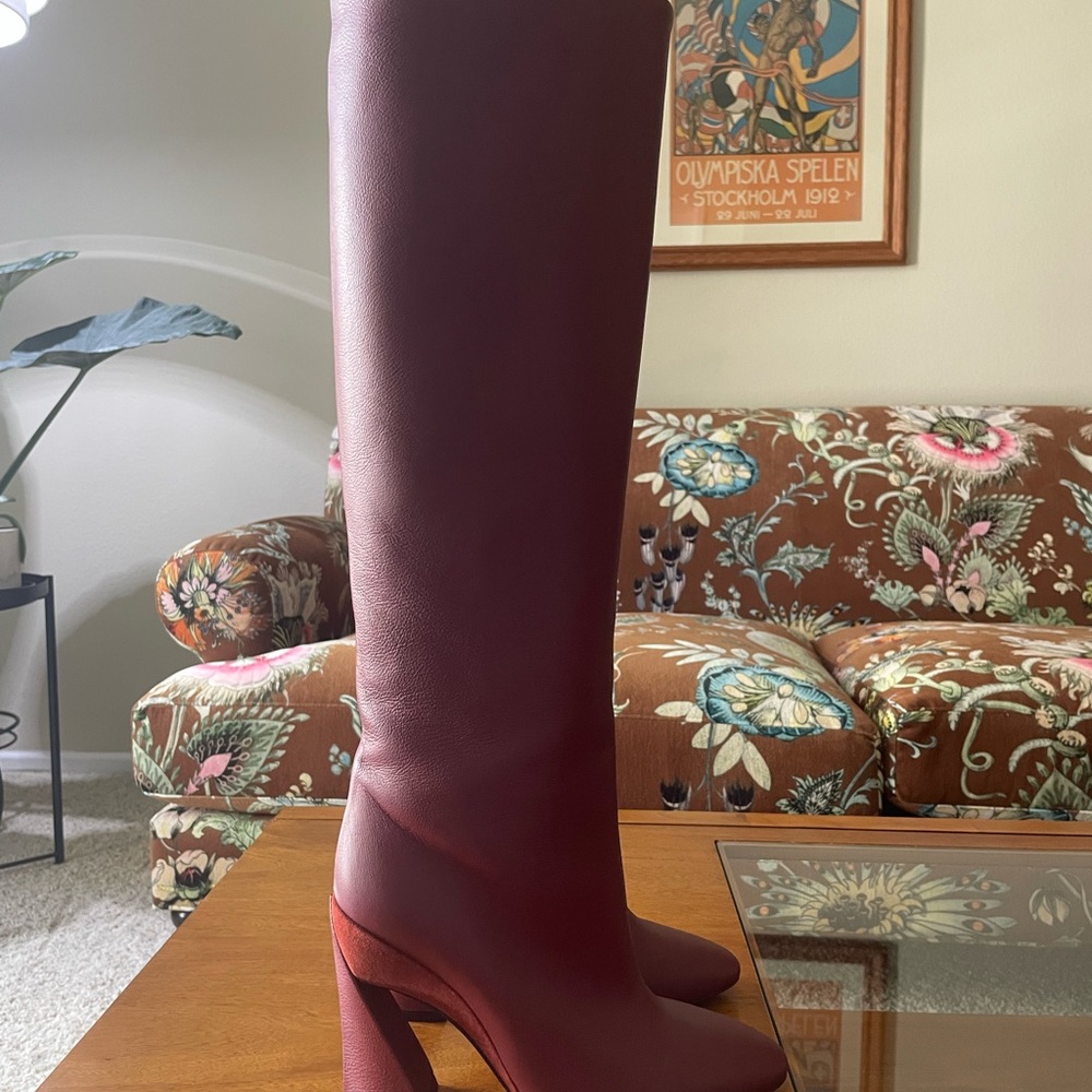 Salvatore Ferragamo Women's Antea Burgundy Leather Suede Knee High Boots size 9 - Picture 7 of 16